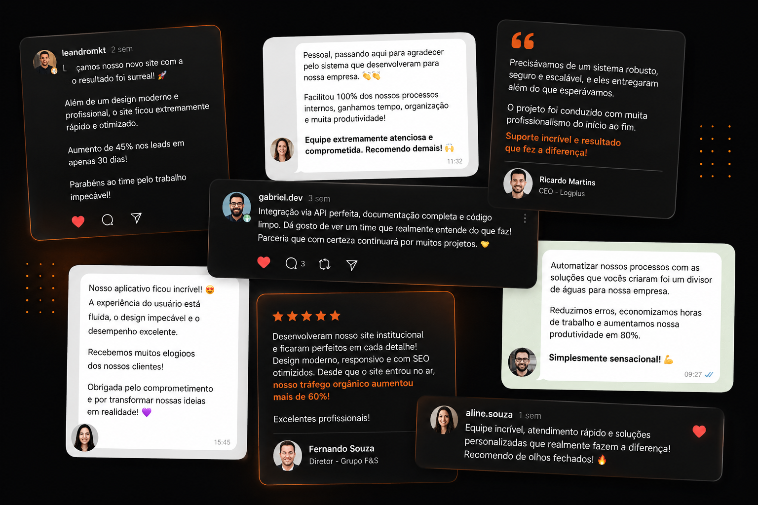 Composicao visual de depoimentos de clientes